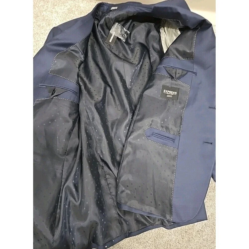 Express Producer Modern Fit Suit Blazer Wool Blend‎ Navy Blue Men's Size 44R NWT
